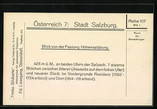 AK Salzburg, Blick von der Festung Hohensalzburg