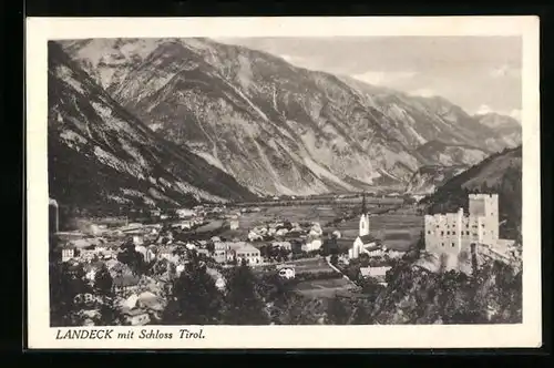 AK Landeck, Ortsansicht mit Schloss Tirol