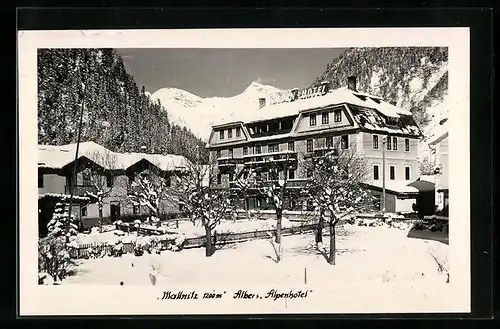 AK Mallnitz, Albers Alpenhotel im Schnee