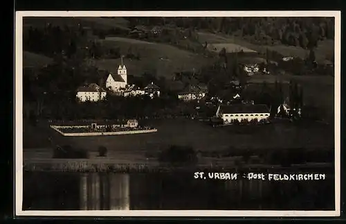 AK St. Urban bei Feldkirchen, Teilansicht mit Kirche und Friedhof