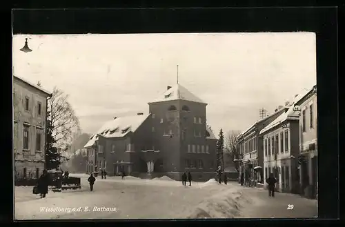AK Wieselburg a. d. E., Rathaus mit Umgebung im Winter