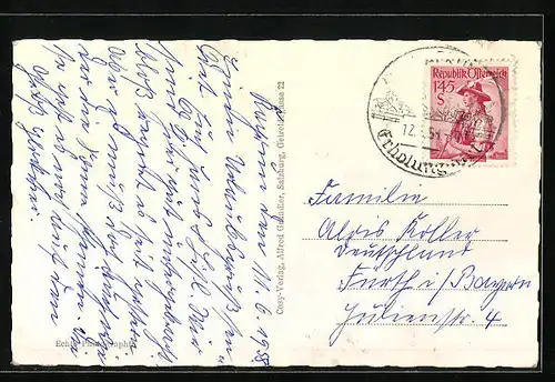 AK Kaprun, Gasthof Mitteregger mit Strasse und Gästen