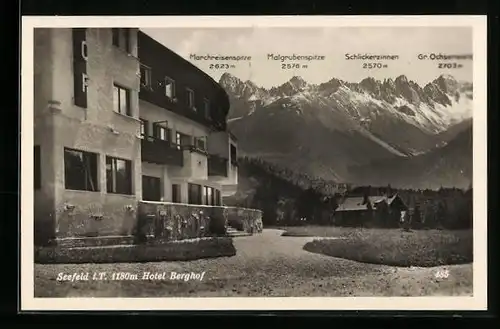 AK Seefeld, Hotel Berghof mit Blick auf die Berge