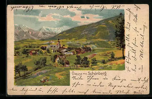 Lithographie Schönberg, Gesamtansicht, Panorama