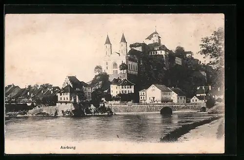 AK Aarburg, Uferpartie mit Kirche