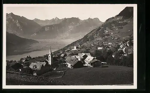 AK Amden am Wallensee, Teilansicht mit Blick auf Linthebene und Glarneralpen