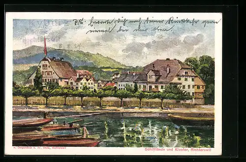 Künstler-AK Richterswil, Schifflände und Kloster