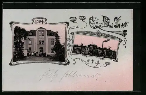 Passepartout-AK Bad Steben, Hotel Villa Cäcilie im Jahr 1904, Ortspartie