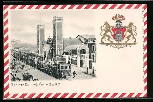 Präge-AK Hamburg-Klostertor, Berliner Bahnhof, Wappen