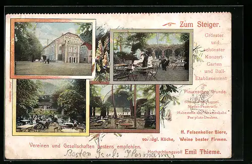 AK Deuben, Gasthaus Zum Steiger im Plauenschen Grunde, Garten