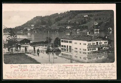 AK Egern, Hochwasser 1899, Ortspartie