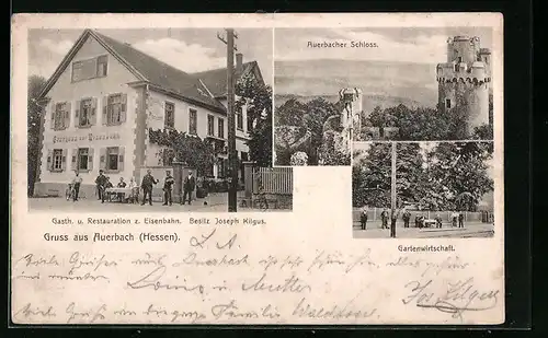 AK Auerbach / Hessen, Gasthof zur Eisenbahn, Schloss