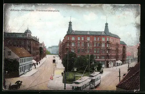 AK Hamburg-Ottensen, Friedenseichenplatz mit Strassenbahn