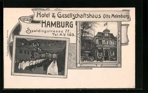 AK Hamburg-Hammerbrook, Hotel & Gesellschaftshaus Otto Meienburg, Spaldingstr. 77
