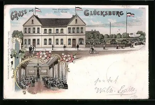 Lithographie Glücksburg, Hotel Bürgerverein C. Naeve, Inneres Saal