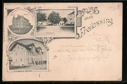 AK Freilassing, Villa Moser, Schwaigers Gasthof, Strassenpartie