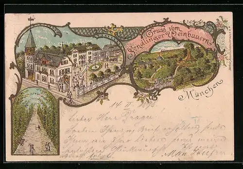 Lithographie München-Sendling, Gasthaus Sendlinger Weinbauer