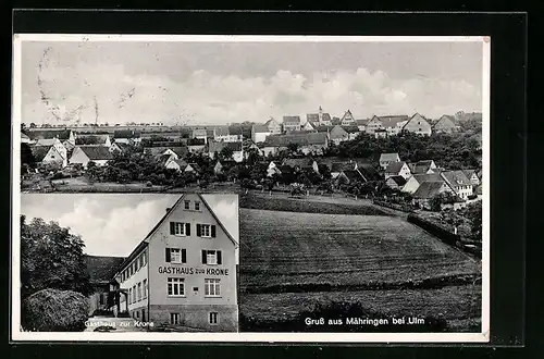 AK Mähringen bei Ulm, Ortsansicht, Gasthaus zur Krone