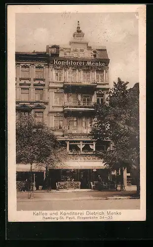 AK Hamburg-St. Pauli, Kaffee u. Konditorei Dietrich Menke, Reeperbahn 34-35