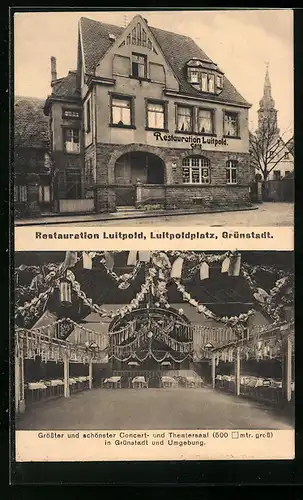 AK Grünstadt, Restauration Luitpold am Luitpoldplatz, Concert- und Theatersaal