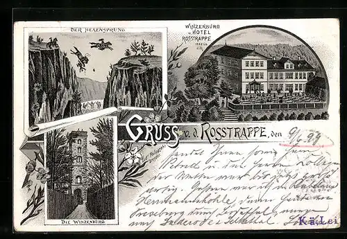Lithographie Rosstrappe, Winzenburg, Hotel Rosstrappe, Hexensprung