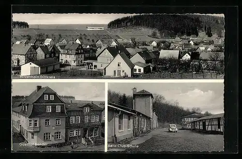 AK Hirzenhain / Dillkreis, Gasthof Bender, Aero-Club-Schule, Gesamtansicht