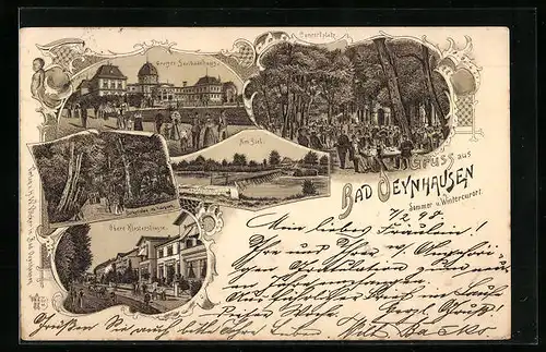 Lithographie Bad Oeynhausen, Grosses Soolbadehaus, Konzertplatz, Am Siel