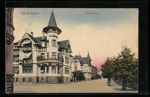 AK Schwäb. Gmünd, Ufer-Strasse mit Bäumen