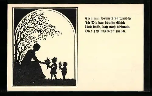 AK Blumen zum Geburtstag, Scherenschnitt