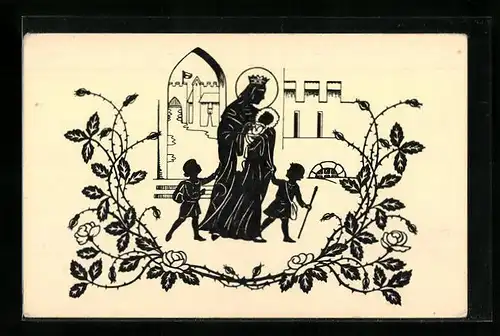 AK Eisenach, die heilige Elisabeth flieht aus der Wartburg, Scherenschnitt