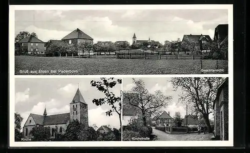 AK Elsen b. Paderborn, Gesamtansicht, Kirche und Kirchstrasse