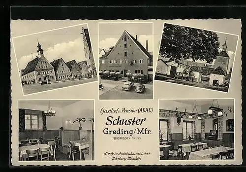 AK Greding /Mfr., Gasthof und Pension Schuster, Ortspartien