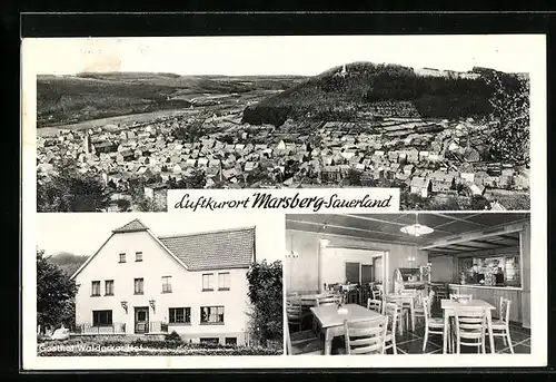 AK Marsberg /Sauerland, Gesamtansicht und zwei Ansichten vom Gasthof Waldecker Hof