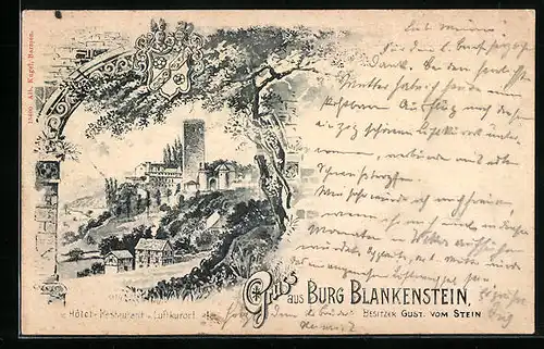 Lithographie Blankenstein, Blick auf Hotel u. Restaurant, Bes. G. vom Stein jr.