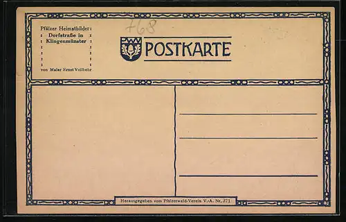 Künstler-AK Klingenmünster, Dorfstrasse mit Gasthaus zum Ochsen