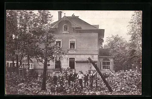 AK Chemnitz, Sturm-Katastrophe 1916, Schlossteich-Restaurant & Jungen