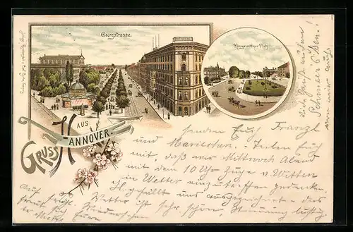 Lithographie Hannover, Georgstrasse, Königsworther Platz