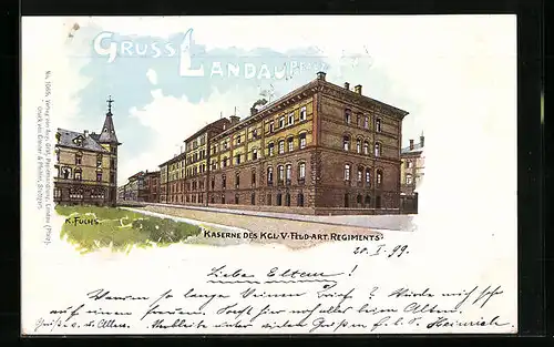 Künstler-AK Ludwig Zorn: Landau /Pfalz, Kaserne des Kgl.-V-Feld-Art. Regiments