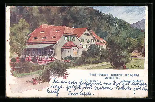 Künstler-AK Ludwig Zorn: Freiburg-Günterstal, Hotel Restaurant zur Lyburg