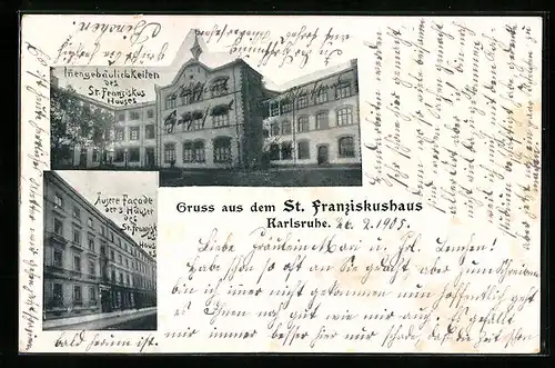 AK Karlsruhe, St. Franziskushaus, Hof- und Strassenseitig