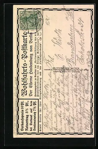 AK Berlin-Tiergarten, Der eiserne Hindenburg, Kriegshilfe