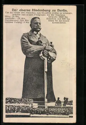 AK Berlin-Tiergarten, Der eiserne Hindenburg, Unsere Feldgrauen bei der Nagelung, Kriegshilfe