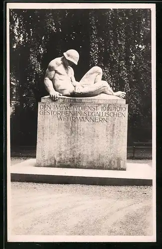 Fotografie Frei & Co. St. Gallen, Ansicht St. Gallen, Denkmal für im Aktivdienst Verstorbener Wehrmänner 1914-1919