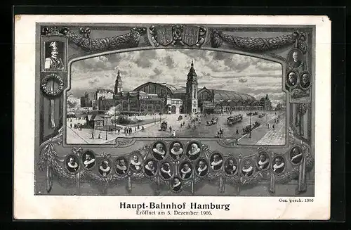 AK Hamburg-St.Georg, Hauptbahnhof mit Vorplatz und Strassenbahn