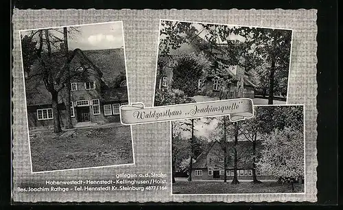 AK Hennstedt Kr. Steinburg, idyllische Ansichten d. Waldgasthauses Joachimsquelle
