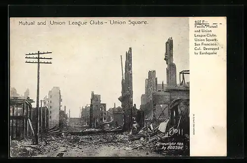 AK San Francisco, Pacific Mutual and Union League Clubs, Union Square, Destroyed by Earthquake