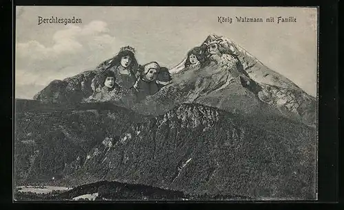 AK Berchtesgaden, König Watzmann mit Familie, Berg mit Gesicht / Berggesichter
