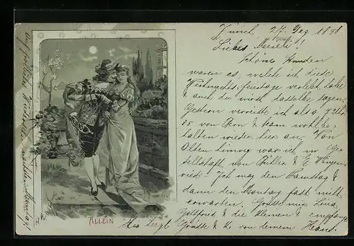 Mondschein-Lithographie Allein, Trompeter von Säckingen beim Stelldichein