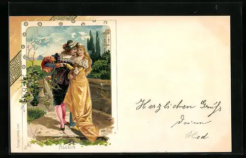 Lithographie Allein, Trompeter von Säckingen mit der Geliebten