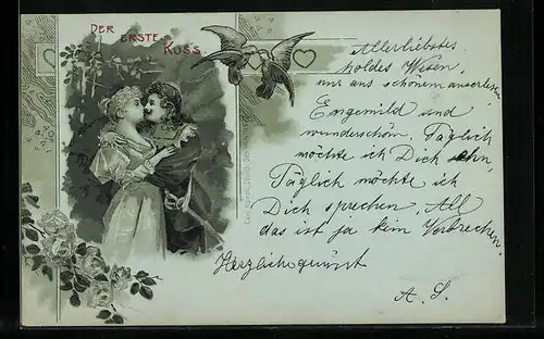 Mondschein-Lithographie Trompeter von Säckingen beim Ersten Kuss